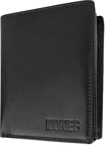 MOKIES Leder Geldbörse Herren - extra stabile Doppelnaht - Hochformat mit 9 Fächer - RFID - Portmonee für Männer - Brieftasche Geldbeutel Wallet (G306 Schwarz)