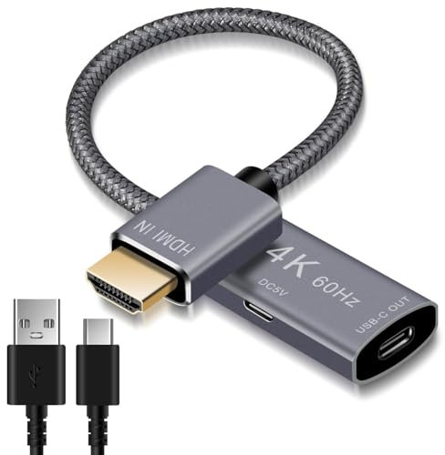Elebase HDMI Male to USB C Female Cable Adapter with Charging USB Power Cable,HDMI Input to USB Type C 3.1 Output Converter,4K 60Hz Thunderbolt 3 Adapter for New MacBook Pro,Mac,Nreal Air,Surface