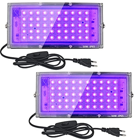 Eleganted 2 Pack 50W Luz UV, Foco UV Ultravioleta, Luz Negra Impermeable IP65, Fluorescente Lámpara de Escenario Blacklights para Halloween Bar Club DJ Discoteca Fiesta Pinta Corporal Gimnasio