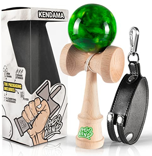 ASOLAND Kendama – Gioco in Legno Tradizionale - Giocattolo Giapponese per Bambini e Adulti - Migliora i Riflessi e la Destrezza - Kit Completo per Professionisti e Principianti (‎Verde Marmorizzato)