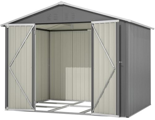 Thanaddo Metall Gerätehaus 9m³ Gerätehaus mit Pultdach,Gartenhaus Geräteschuppen Garten Schuppen Inkl. Metallfundament (ohne Boden), Geräteschrank für Garten,Grau