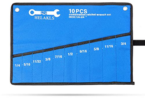 HELAKLS 10 Taschen SAE Schraubenschlüssel Roll Up Pouch Utility Heavy Duty Canvas Organizer Werkzeugtasche Blau