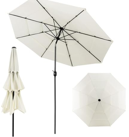 GOPLUS Sonnenschirm 300cm, Strandschirm beideseitig um 45° knickbar, UV-Schtutz, Gartenschirm mit Kurbel, 3 Schichten zur Belüftung, Marktschirm Terrassenschirm 8 Rippen, Schirm Balkon, Weiß