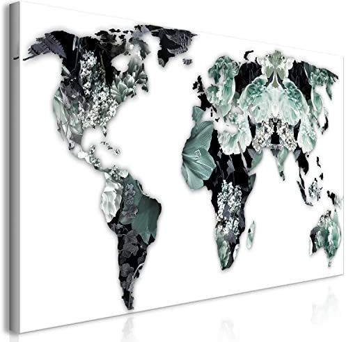 murando - Wandbilder XXL Weltkarte 80x40 cm Vlies Leinwandbild 1 Teilig Kunstdruck modern Wandbilder XXL Wanddekoration Design Wand Bild World Map Kontinente Blumen Pfingstrosen Natur