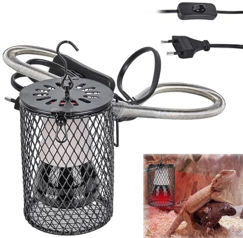 Lampe chauffante pour reptiles, E27 en céramique, avec panier de protection, lampe chauffante infrarouge, animaux, panier de protection pour reptiles, tortues, poules, oiseaux, caméléon, 100 W (noir)