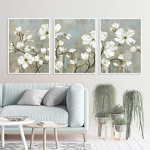 KemneT Blühender Apfelbaum Blumenöl Wand Bilder Leinwandgemälde nordische Poster und Kunstdrucke Retro-Wandbilder für Wohnzimmer Heimdekoration 50 x 70 cm x 3 ungerahmt
