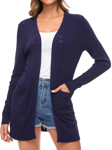 Famrrifuu Cardigan Donna Lungo con Tasche Cotone Leggero Maniche Lunghe Aperto Giacca Elegante Cardigan Maglia