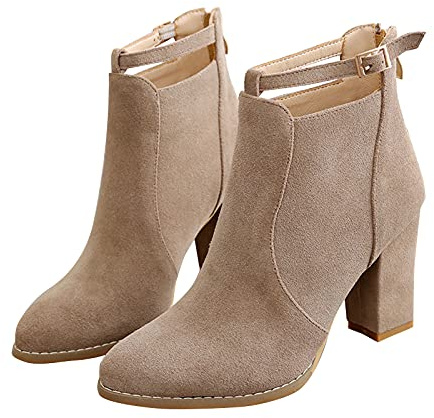Yunyahe Winter Shoes Women's Boots Side Chunky Plus Women's Ankle Size Leather Boots High-Heeled Zipper Fashion Women's Boots with Heel, T13 Beige, 7 UK