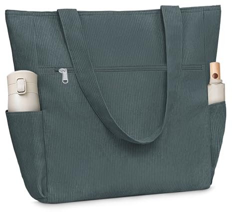 HOMESPON Cordury Tote Bag Große Umhängetasche mit Reißverschluss und Taschen für Reisen Fitnessstudio Urlaub