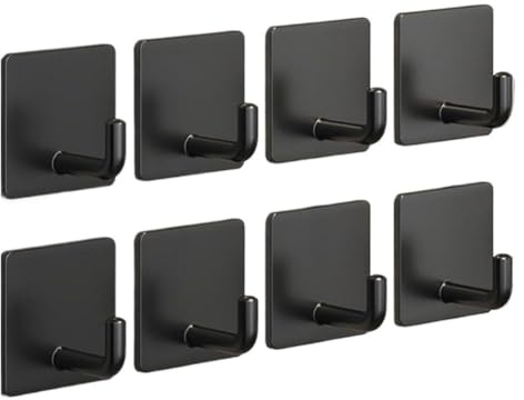EDMILE Adhesive Hooks for Hanging, Self-Adhesive Wall Hook for Key Hat Coat, No Drill Stick on Bathroom Towel Hooks, Shower Kitchen Door Home Outdoor 8 Pack, Black