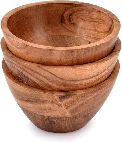 Kimona Lot de 3 bols en bois d'acacia pour sauce, accompagnements, sauces, sauces, etc. Livré avec 3 mini bols à tremper (12,7 cm x 12,7 cm x 6,98 cm)