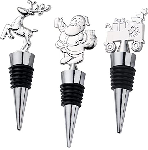 COLLBATH 3er-Pack Weihnachtsweinflaschenverschlüsse Metall Spiraldichtung Weinstopfen Dekorative Und