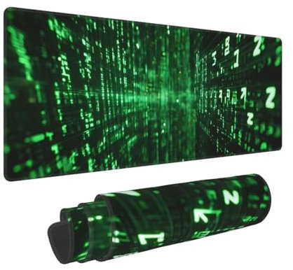 Gaming Mauspad XXL Grüner Code 900x300x3 mm Schreibtischunterlage, Multifunktionales Office Große Mousepad Laptop Schreibunterlage, rutschfeste Gummi Mäusepads, Tisch-Schutz Unterlage für Büro B-37