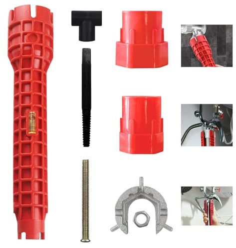 NGUIT Waschbecken Installer Werkzeug, Spülenschlüssel Installer, Multifunktionaler Spülenschlüssel, Doppelkopfschlüssel für Toilettenschüssel Waschbecken Badezimmer Küchen Sanitär