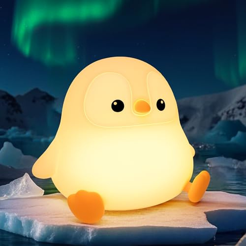 YuanDian Pinguin Nachtlich für Kinder, Süßes Baby Stilllicht, Led Pinguin Silikon Nachttischlampe mit Dimmbar, Timer, Aufladung, Kinderzimmer Deko Baby Kinder Geschenk