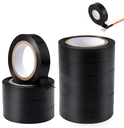 10 Rotoli Nastro Isolante Elettricista, 16 mm x 5 m Nastro Isolante Nero, Nastro Isolante in PVC, Nastro Elettricista, Nastro Isolante Nero Impermeabile, per Proteggere, Unire e Riparare Cavi
