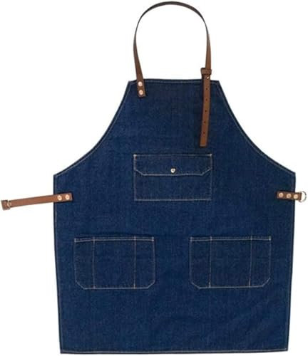 Arbetsförkläde,Träbearbetande Snickare Workman Verktygsförkläden,1st Unisex Lädergrimma Denim Blommålning Frisöroveraller for män Kvinnor(85X68CM)
