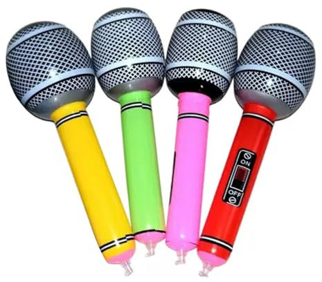 TSUOUKL 4 Microfoni Gonfiabili, Strumenti Musicali Inflabili per Feste - Microfono, Chitarra e Sassofono in Palloncini, Ideale per Feste a Tema e Compleanni (Colore Casuale)