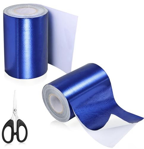 4.5Inch × 40FT RV Awning Repair Tape with Scissors, Outdoor Heavy Duty Repair Tape for Tarp, Tent, Boat Cover, Canvas, Sail Tape, Waterproof, UVproof and Heat-resistant Tear Repair Pctch Kit (2, Blue)