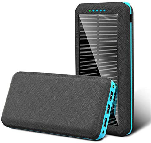 Banque d’Alimentation Solaire 80000Mah Chargeur Solaire Charge Rapide Chargeur de téléphone Portable Batterie de Secours Externe avec 3 Sorties USB, Bleu