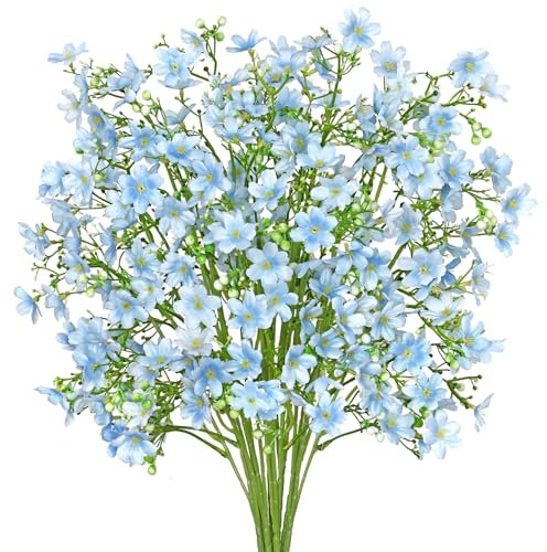 MEIVINES Artificial Flowers 8PCS Fake Flowers with Long Stems, 67cm Faux Flowers Artificial Plants Outdoor, Silk Flowers for Home Garden Window Porch Farmhouse Wedding Party Graves (Light Blue, 8PCS)