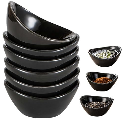 BAIFULAI Juego de 6 cuencos para salsas de color negro, 60 ml, apilables, juego de cuencos de cerámica, cuencos pequeños, tapas para charcuterie board sushi, salsa de tomate, barbacoa, accesorios para