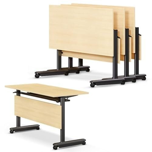 Klappbarer Konferenztisch mit Rädern und Schallwand, mobile Besprechungstische für Büro, Klassenzimmer, rollbare Schulungstische, klappbare Platte, stapelbar, Raum (1 Stück, 160 x 50 75 cm) (3 cm).