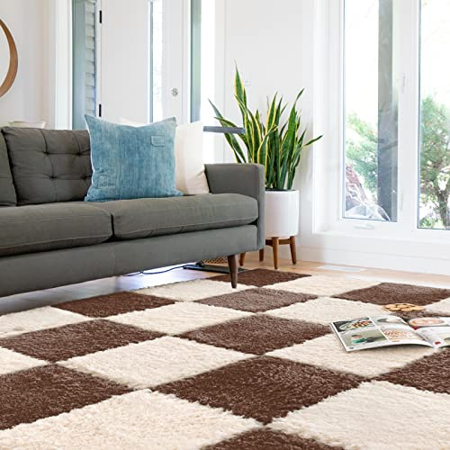 Quolliter 10pcs Carpet Squares Puzzle Floor Mat, 30x30cm, Beige & Brown