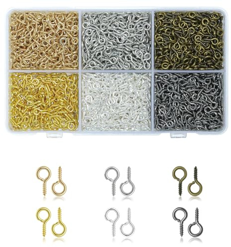 Prettme 1000 piccole viti con occhiello da 4 mm, per la creazione di gioielli, mini occhielli, gancio a vite ad anello, per ciondoli fai da te, perle, artigianato, legno, fai da te
