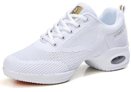 Hiuzylqx Dam Jazzdansskor Delad Sula Casual Mesh Snörning Skor Platå Latin Ballroom Sneakers Med Luftkudde,White,39 EU