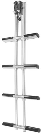 Échelle télescopique à 4 marches en acier inoxydable 304 - Pliable - Charge maximale : 408 kg - Antidérapante - Avec support pour bateau, yacht, piscine - Argenté/noir