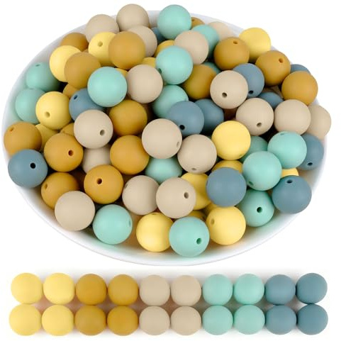 Artecreativa 100 perles en silicone de 15 mm pour la fabrication de porte-clés, perles en silicone jaunes et vertes, pour la fabrication artisanale de bracelets, stylos, porte-clés, etc.