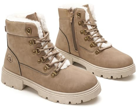 GLAMORA Bottes de neige imperméables pour femme, thermiques avec doublure en fourrure douce, antidérapantes, chaudes et confortables, idéales pour l'hiver, la montagne ou le travail, kaki, 38 EU