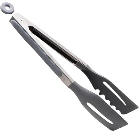 WRITWAA Pince à Steak Silicone 23 CM Gris pour Barbecue Extérieur Pince de Cuisson pour Grillades à Aliments pour Buffet Poignée Ergonomique Antidérapante Usage Professionnel et Repas en