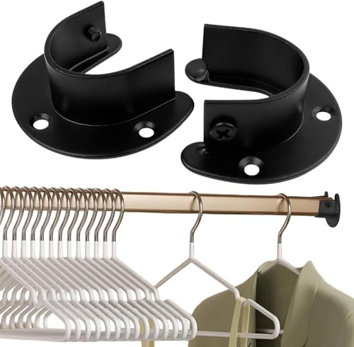 AJKQNMA 2 Stück Rundrohr Halterung 32mm, Schwarz Edelstahl Stangenhalterung, Wandmontage Kleiderstangenhalter für Kleiderschrank Gardinenstange Wäscheständer