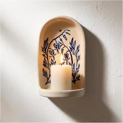 Handmade Ceramic Wall Niche with Candle Holders & Tray | Bathroom or Living Room Decor Shelf, Wall Art Sculpture, Meditation Display, Handmade Ceramic, Candle Holders & Tray
