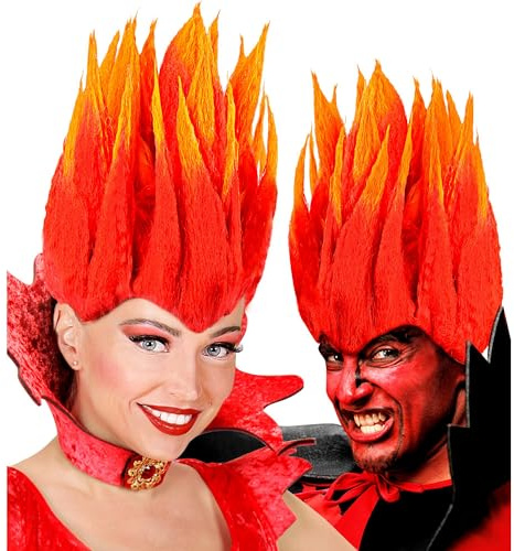 W WIDMANN MILANO Party Fashion 6153D – peruk diabolo, röd-orange, flamma frisyr, syntetisk hårperuk, temafest, karneval