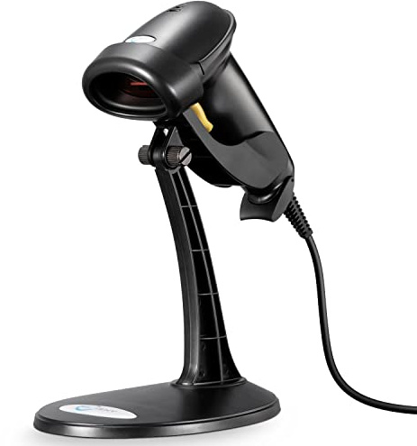 Esky Barcode Scanner with Stand, Wired Handheld Bar Code Scanner with Adjustable Stand, Automatic 1D USB Laser Scanner Support Windows/Mac/Linux for Store, Supermarket, Warehouse, Library