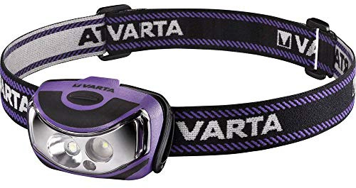 VARTA Stirnlampe LED inkl. 3x AAA Batterien Kopflampe, Outdoor Sports H30, extrem leicht, spritzwassergeschützt, vier Leuchtmodi, mit einstellbarem Kopf (60 °) & verstellbarem Kopfband