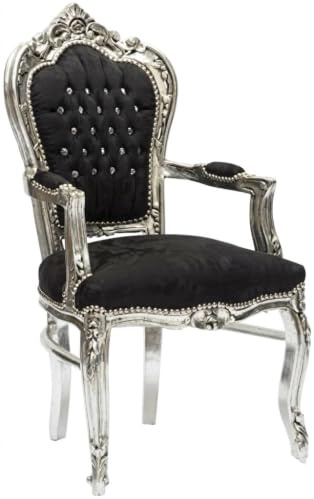 MAXIOCCASIONI Poltrona Argento Nero Stile Barocco Sedia con braccioli Luigi XV