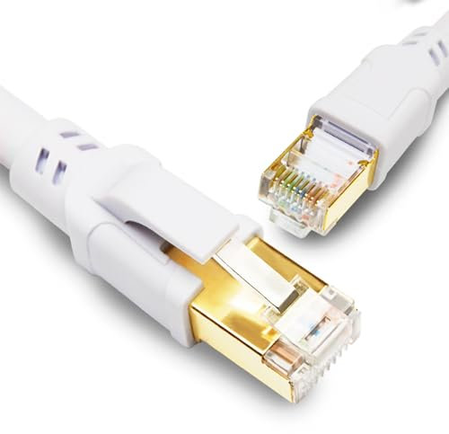 Yauhody Lan Kabel Cat 8 Netzwerkkabel, Ethernet Kabel 1m 2m 3m 5m 6m 8m 10m 15m 20m 30 m, 40Gbps 2000MHz S/FTP RJ45 Gigabit Patchkabel für Router, TV, POE, PC, Schneller als Cat 7 (0,5meter, Weiß)