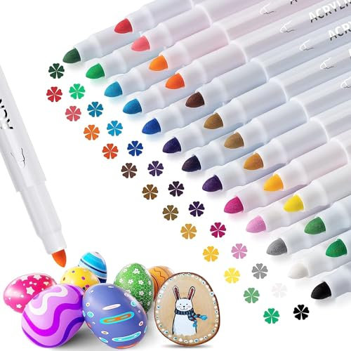 APOGO Acrylic Paint Pens Set 25 colors for Pebbles Painting,Wood,Stones,Glass,Canvas,Ceramic,Water Based Ink,Smooth,Dry Fast,2mm Fine Tip,Painting Supplies,Crafts for students Adult Colouring Pens
