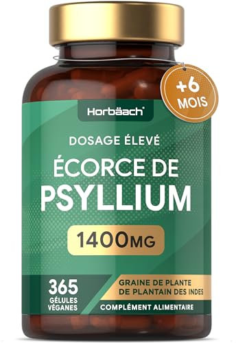 Psyllium Husk Capsules 1400mg | Fibre Supplement | 365 Vegan Capsules (6-Month Supply) | High Strength Psyllium Husk Powder | Natural Prebiotic | by Horbaach