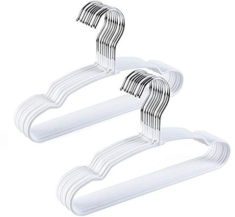 Amber Home 20 Pack 11.8 Lovely Baby Clothes Hangers, Sturdy Metal Wire & Cute White Coating Children Toddler Kids Clothes Hangers for Shirt Coat Pants Trousers (White)