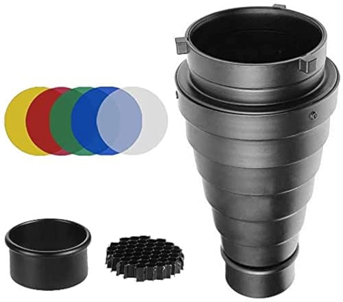 Fotoconic Metal Conical Snoot with Honeycomb Grid & 5pcs Color Filter Kit for Bowens Mount Studio Flash Strobe Monolight