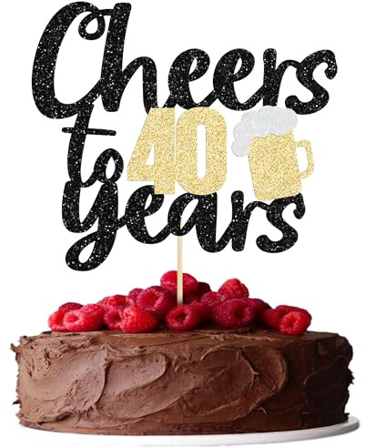 Gyufise 1Pc Cheers & Beers to 40 Years Cake Topper Gold Glitter 40th Birthday Cake Topper for 40th Birthday Wedding Anniversary Party Decorations