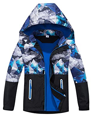 NATUST Jungen Gefütterte Regenjacke Wind und Wasserdicht Übergangsjacke