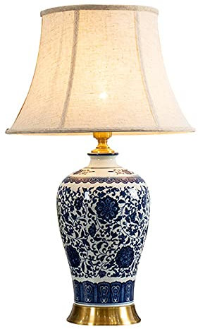 FAZRPIP 22-Zoll-große Blaue und weiße orientalische Keramik-Tischlampe im chinesischen Stil, Schlafzimmer-Nachttischlampe, Schlafzimmer-Nachttischlampe für Büro, Arbeitszimmer, Leselampen