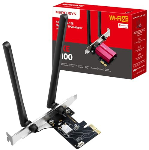 Mercusys MA86XE Bluetooth 5.2 PCIe Adapter, AXE5400 Tri-Band WiFi 6E, Two Antennas, PCIe WiFi Card, OFDMA, MU-MIMO,Low Latency, WiFi 6 Chipset, Latest WPA3, Supports Windows 10/11(64bit)
