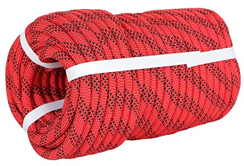 Premium Polyester Braid Rope, 3/8IN 100FT, 3520 lb High Strength Arborist Bull Rope, Multi Purpose Strong Pulling Rope, for Gardening, Camping and Swing (Red and Black)